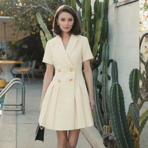 mac duggal short-sleeve blazer mini dress Mac Duggal Women's Short Sleeve V Neck Tweed Blazer Mini Dress